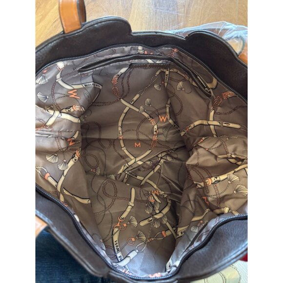 Montana West Brown Faux Leather Tote Bag With Decorative Stitching NWOT - Picture 4 of 8